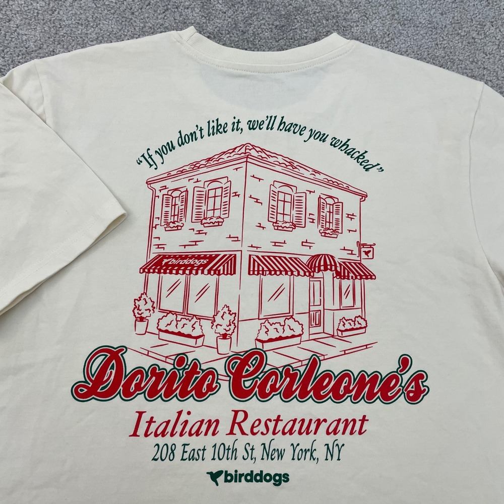 Birddogs T Shirt Mens Large Dorito Corleone Italian Restaurant NYC Cream Graphic